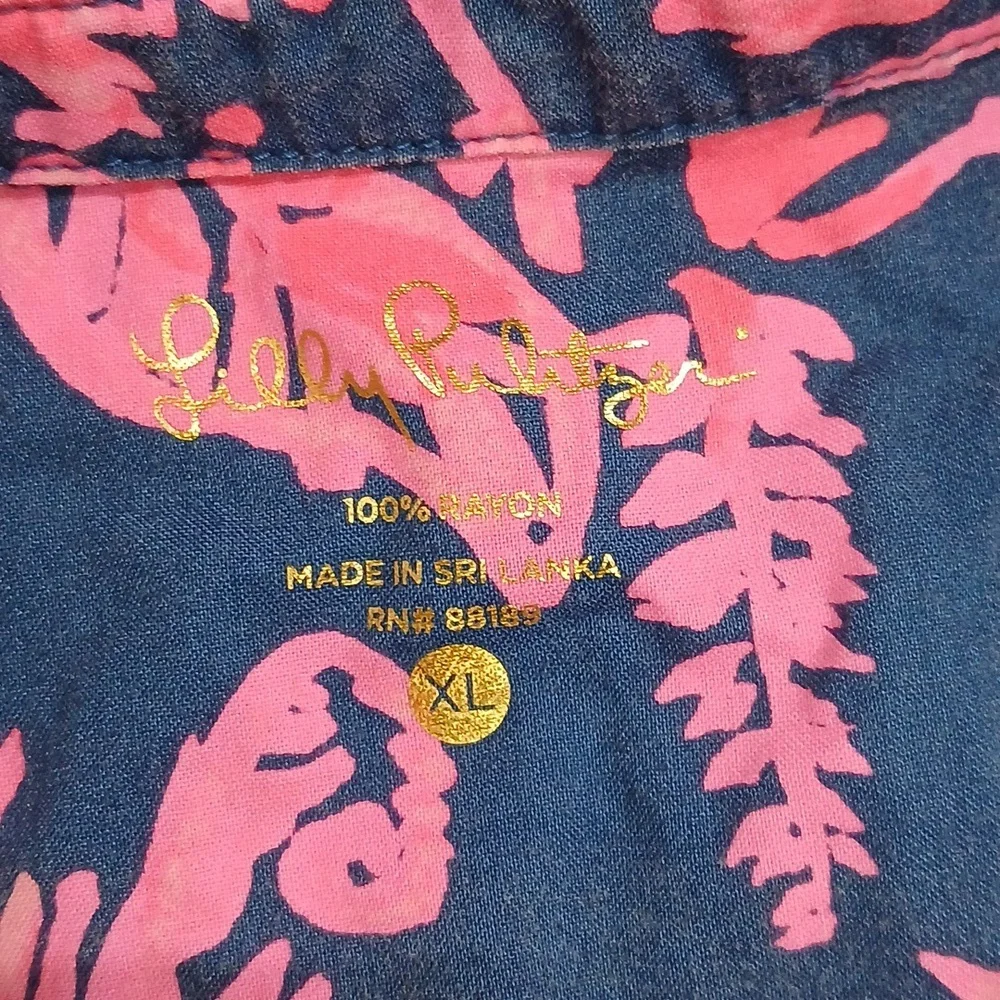 Lilly Pulitzer Lillith Tunic Dress XL Rayon Indigo Night 3/4 Roll Sleeve - Picture 6 of 8